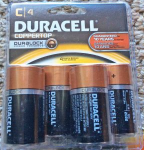 Picture of a 4-pack of Duracell Coppertop Alkaline C Batteries.