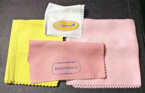 Picture of Soft sunglasses lens cleaning cloths with which to clean Ray Ban sunglasses.