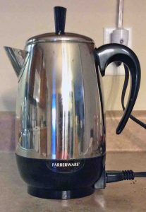 Picture of the Farberware Automatic Electric Percalator, Model FCP280. How to Clean Stainless Steel Percolators.