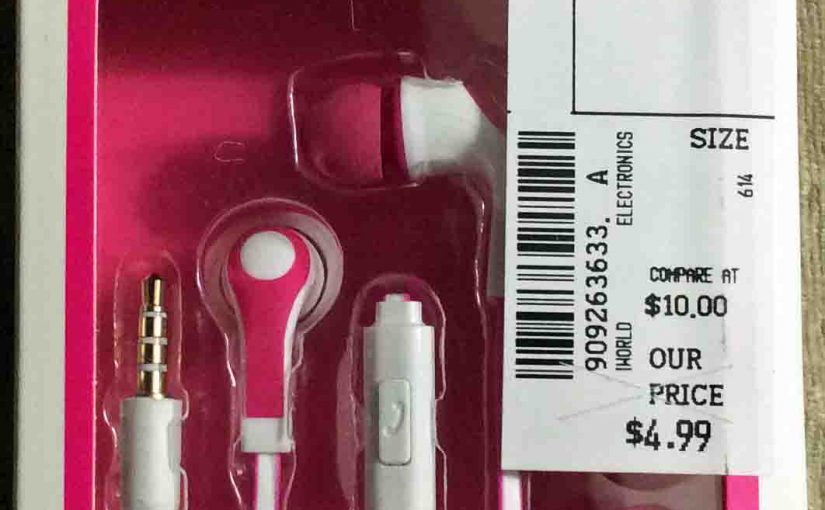 Picture of the iWorld Sonic Earbuds with Microphone, before removing from the package.