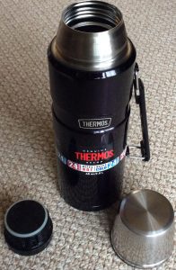 Picture of the Thermos Vacuum Insulated Bottle with outer lid and inner cap removed.