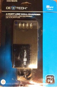 Picture of the CE Tech 4 Port USB High Current Wall Charger. Sony XB10 Charger Type.