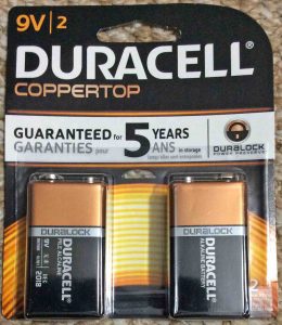 Picture of a Duracell CopperTop 9 Volt Two Pack, Front View.