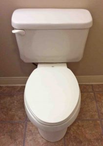 Picture of a Typical Toilet with Elongated Bowl Seat Being Replaced.