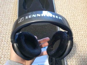 Picture of the Sennheiser HD650 Reference Class Headphones, top side view.