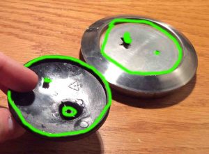 Picture showing the areas to glue on broken kettle lid and handle.