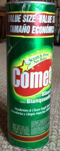 Picture of Comet with bleach dry cleanser, 25 ounce can, front view.