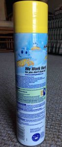 Picture of the back of the 25 ounce can of SC Johnson Scrubbing Bubbles Anti Bacterial Bathroom Cleaner.