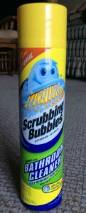 Picture of Scrubbing Bubbles Antibacterial Bathroom Cleaner by SC Johnson company, showing the front of the 25 ounce can. 