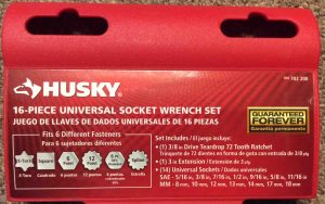 Picture of the front label of the Husky 16 Piece Universal Socket Set.
