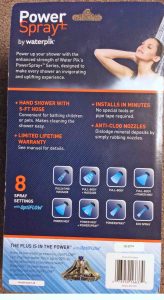 Picture of the Waterpik Power Spray Plus NSP-853 Shower Massager, package back. 
