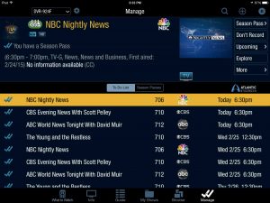 Picture of the List of Upcoming Shows to be Recorded on the Tivo DVR from Atlantic Broadband. 