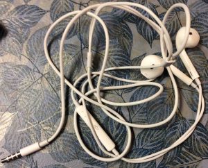 Picture of an unboxed set of Apple Earpods Earbuds.
