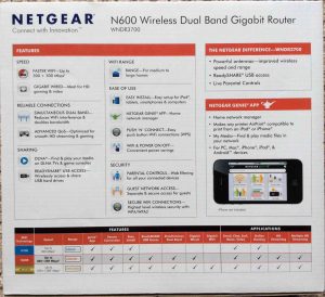 Netgear N600 WNDR3700v4 Wireless Router, Original Carton, Rear. 