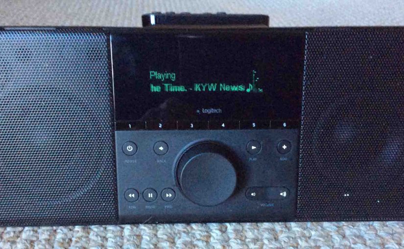 Picture of the Logitech Squeezebox Boom Internet Radio, Front View, while operating.