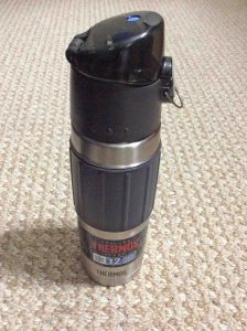 Picture of the fully assembled Thermos double walled hydration bottle.
