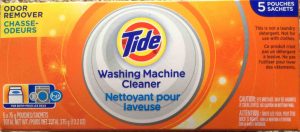 Picture of the top of a box of Tide Washing Machine Cleaner, 5 Pouch Package.