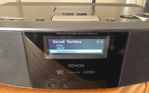 Picture of the Denon S-32 Internet Radio, showing the -Connection- menu item selected.