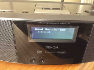 Picture of the Denon S-32 Internet Radio, showing new security key entered.
