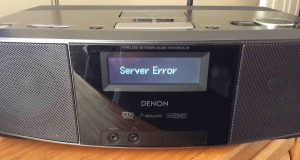 Picture of the Denon S-32 Internet Radio, displaying the, "Server Error," message. Reconnect WiFi is necessary.