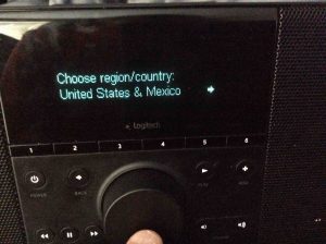 Picture of the "Choose Region Country" Screen on the Logitech Squeezebox Boom Wi-Fi Internet Radio.