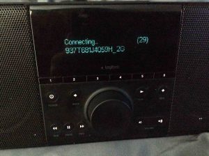 Picture of the Logitech Squeezebox Boom Radio, Connecting to New Wi-Fi Network Screen.