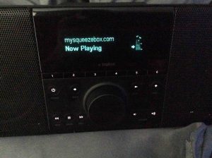 Picture of the Logitech Squeezebox Boom, successfully playing an Internet radio stream.