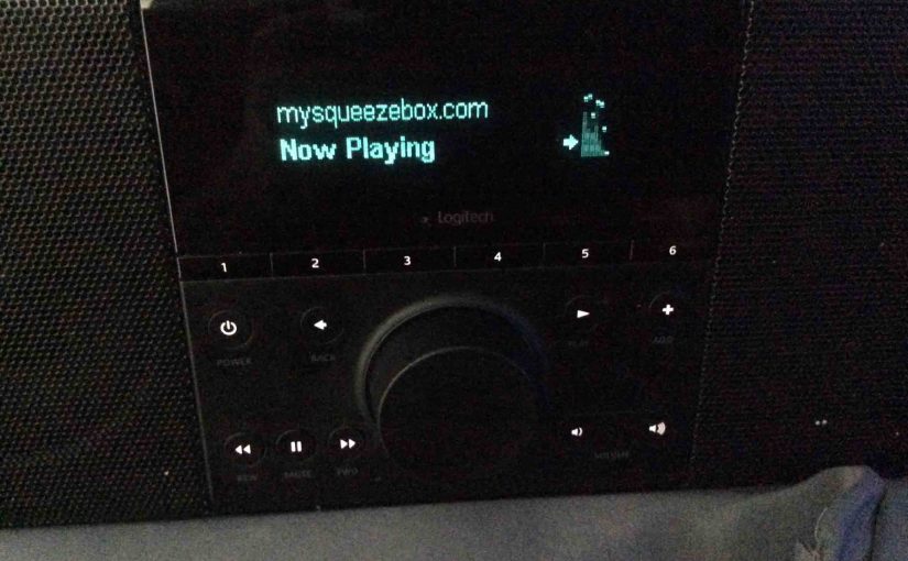 Picture of the Logitech Squeezebox Boom, successfully playing an Internet radio stream.