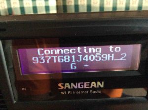 Picture of the Sangean WFR-20 Radio, connecting to selected Wi-Fi network.