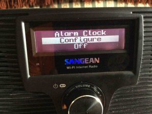 Picture of the Sangean WFR-20 Wi-Fi Radio, displaying its Configure menu Item, on the Mode menu. 