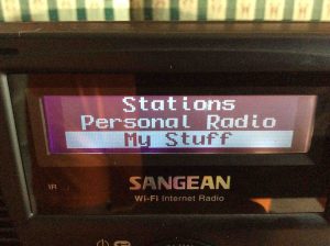 Picture of the Sangean WFR-20 Wi-Fi Internet Radio, displaying its Main menu.