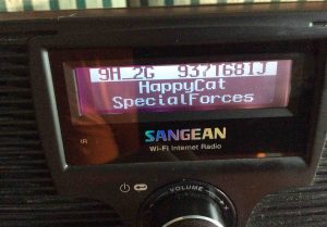 Picture of the Sangean WFR-20 Wi-Fi Radio, showing in-range networks screen after Wi-Fi scan.