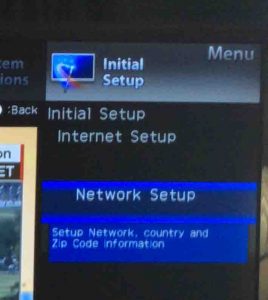 Picture of the Network Setup menu item selected. Changing WiFi on Sharp Aquos TV.
