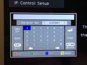 Picture of the Sharp Aquos TV, displaying the Password Entry keyboard onscreen.