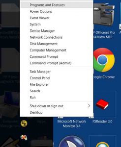 Picture of the Windows 10 start button context menu, results from right-clicking the Start button on the task bar. 