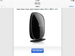 Picture of the Get Started screen on the http belkin range setup web site.