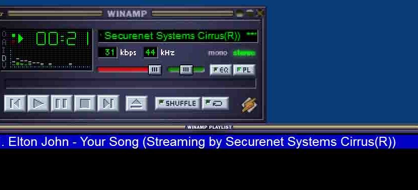 Picture of Winamp playing an audio stream URL successfully.