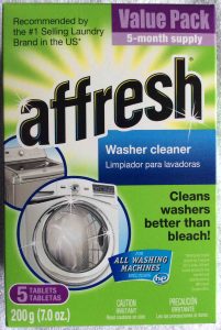 Picture of a 7-ounce box of Affresh® washing machine cleaner , top view.