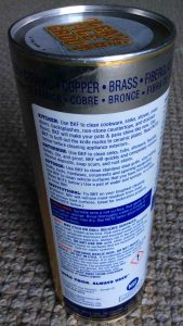 Picture of a 21 ounce can of the cleanser, back view 1, showing usage instructions, tips, and warnings.