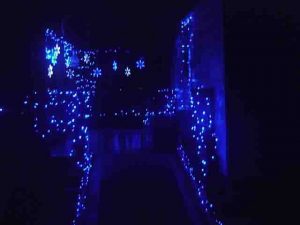 Picture of Blue LED Xmas Lights Outdoors. house south porch wheelchair ramp.