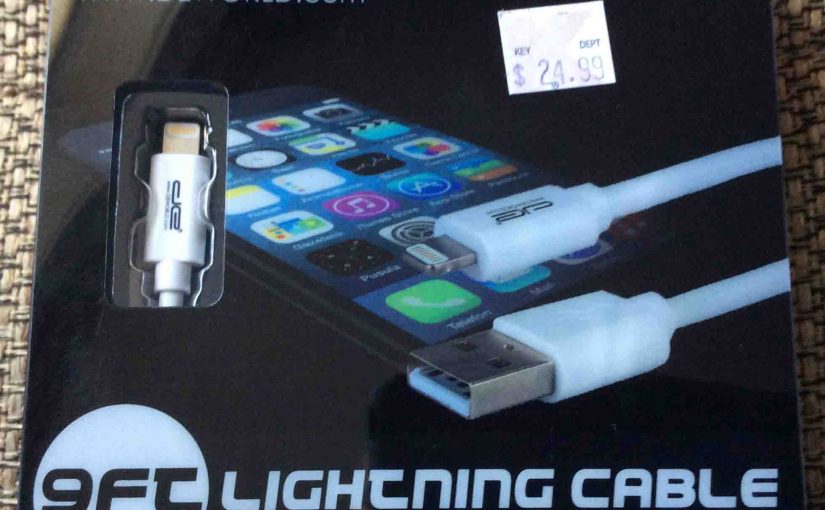 Picture of the DE 9 Ft. Lightning to USB Cable, original packaging front view.