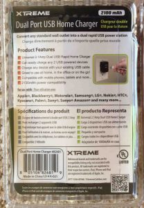 Picture of the Xtreme Dual Port USB AC Adapter LFS0502100D-A8S, back view.