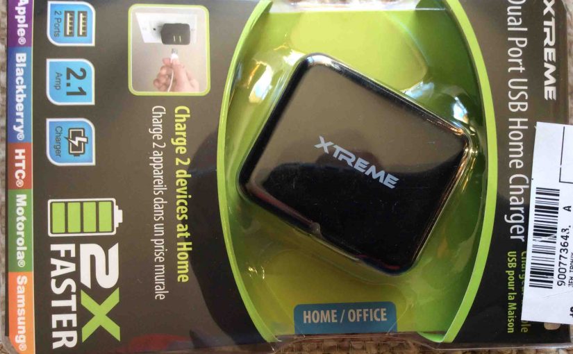 Picture of the Xtreme Dual Port USB Home Charger LFS0502100D-A8S, front view.
