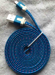 Picture of the iEdge Micro USB Cable, Flat Rope, 6 Foot, Blue and Pink version.