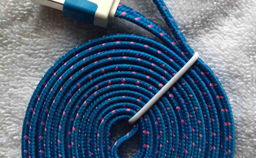 Picture of the iEdge Micro USB Cable, Flat Rope, 6 Foot, Blue and Pink version.