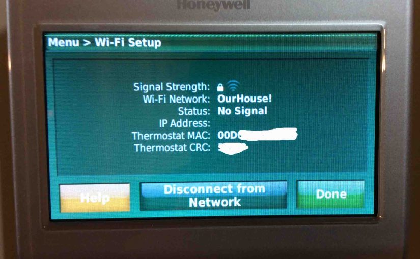 Picture of the Honeywell RTH9580WF Smart Thermostat, displaying the WiFi Setup screen.