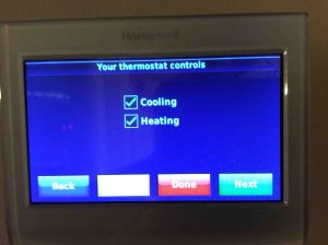 Picture of the Honeywell RTH9580WF Smart WiFi Thermostat, displaying the Your Thermostat Controls screen.