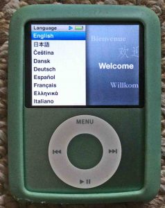 Picture of the iPod Nano 3rd Gen Portable Player, displaying its Language Selection menu.