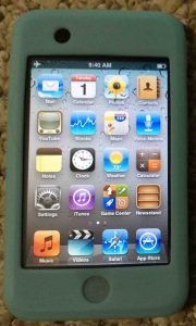 Picture of the iPod Touch portable media player, displaying its home screen.