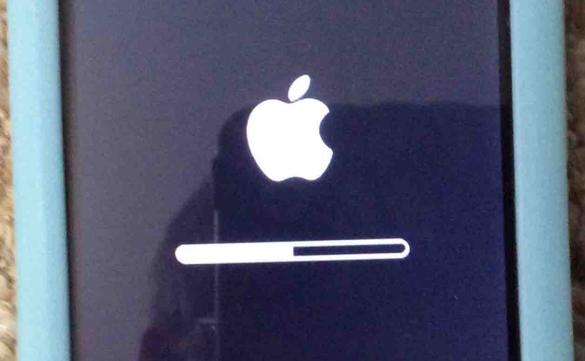 Picture of the Apple iPod Touch Player, displaying the Reset All Settings progress bar screen.